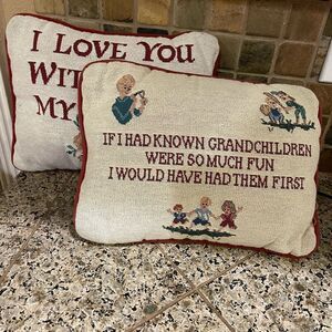 2 Vintage Tapestry Pillows I Love You and Grandma Themed 12x9